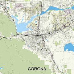 Corona, California, USA map poster art