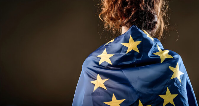  Frau mit europ&auml;ischer Flagge,iper realistico 