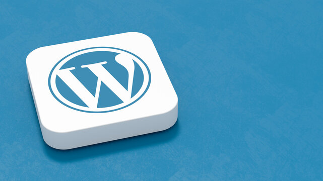 Wordpress App Icon on Blue Background with Copy Space