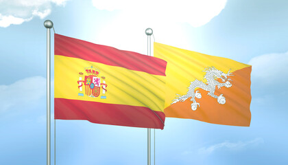 Spain and Bhutan Flag Together A Concept of Relations