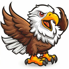 Naklejka premium Positive and happy cartoon eagle mascot, illustration of a cheerful character