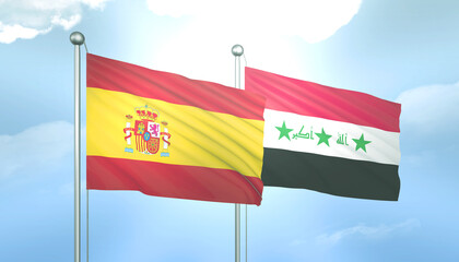 Fototapeta premium Spain and Iraq Flag Together A Concept of Relations