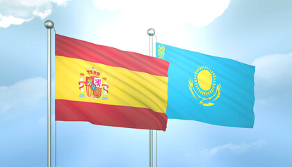 Spain and Kazakhstan Flag Together A Concept of Relations