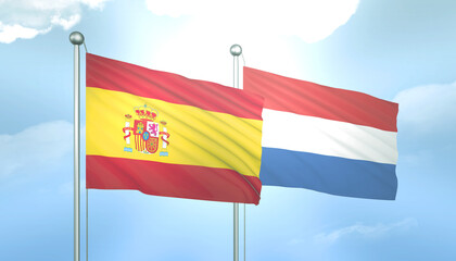 Obraz premium Spain and Netherlands Flag Together A Concept of Relations