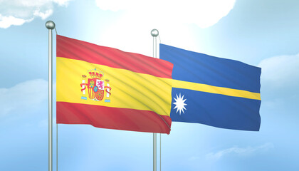 Fototapeta premium Spain and Nauru Flag Together A Concept of Relations