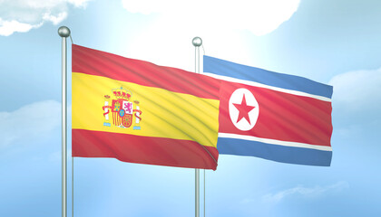 Spain and North Korea Flag Together A Concept of Relations