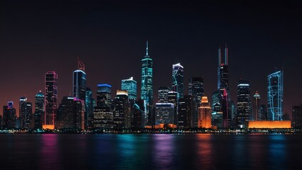 Obraz premium The neon-lit skyline against a dusky cityscape backdrop ai_generated