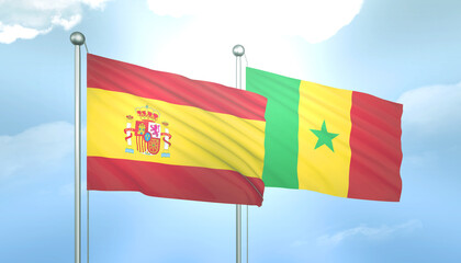 Spain and Senegal Flag Together A Concept of Relations