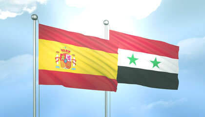 Spain and Syria Flag Together A Concept of Relations
