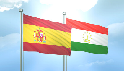 Spain and Tajikistan Flag Together A Concept of Relations