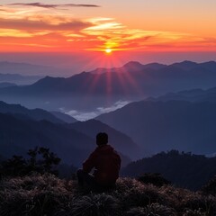 Obraz premium Solitude amidst nature s grandeur at sunset
