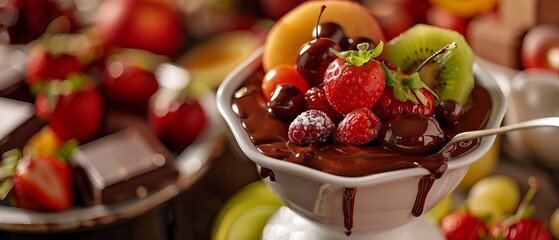 Close up of a chocolate fondant with fresh fruits