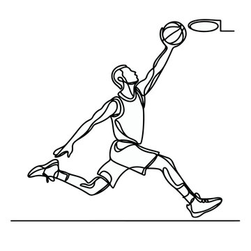recommend clip art: basketball player Continuous line drawing, people playing basket line art, basketball line art