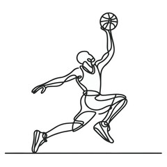 basketball player Continuous line drawing, people playing basket line art, basketball line art