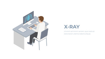 X ray isometric doctor workspace. X-ray examination. Medical service concept. 