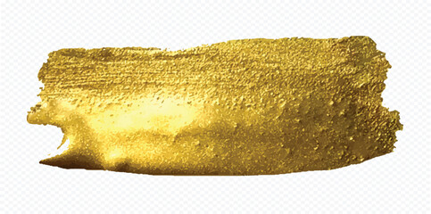 Gold paint brush smear stroke. Gold glittering design art brush stroke. Realistic gold brush stroke with metallic effect. Hand drawing gold brush stroke paint illustration as design element.