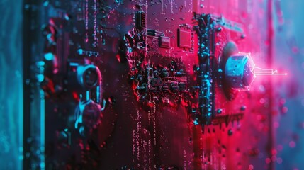 Dissected Doorbell A Futuristic Technical Portrait in Neon Hues