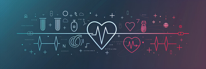 Neon heartbeat and pulse rate on a colored background. The heart rate signal.