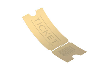 Golden ticket isolated on white background. 3d render