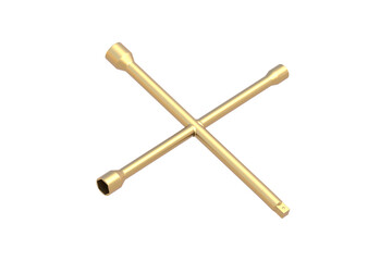 Golden cross wrench isolated on white background. 3d render