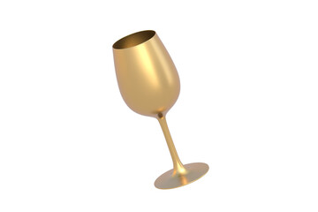 Golden wine glass isolated on white background. 3d render