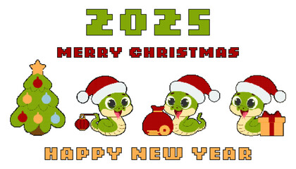 2025 Chinese new year. a pixel art snake in an 8-bit retro game style. Vector illustration