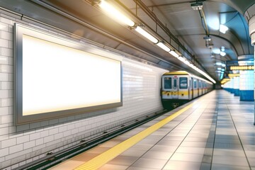 subway station billboard mockup, underground tunnel