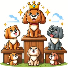 Top dog, English idiom. A dog with a crown on a higher platform than other dogs.