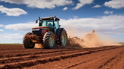 Obraz premium A tractor sowing seeds in the field
