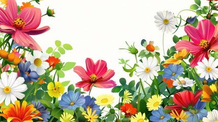 Colorful flowers border arranged in various shapes and sizes