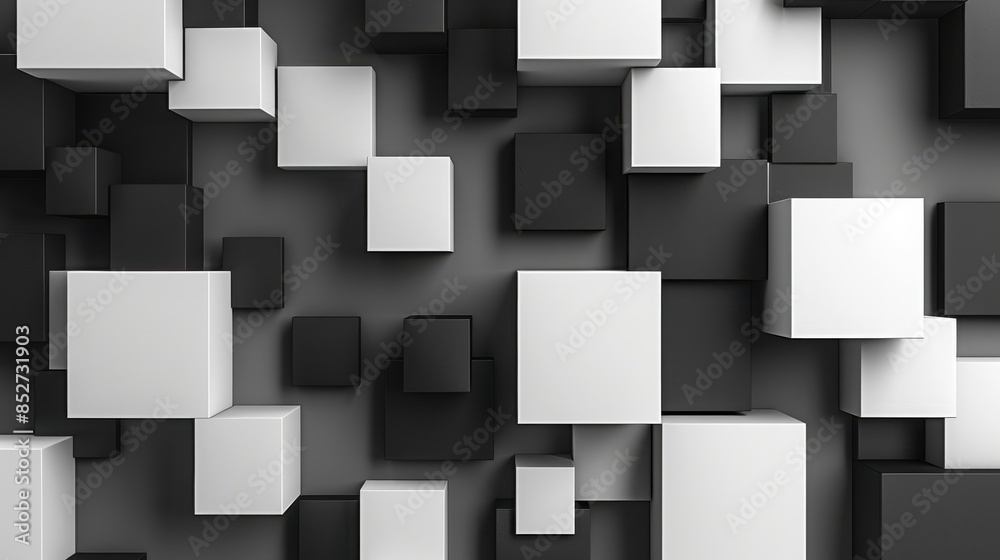 Leinwandbilder a black and white image of many cubes of different sizes. the image is abstract and has a modern fee