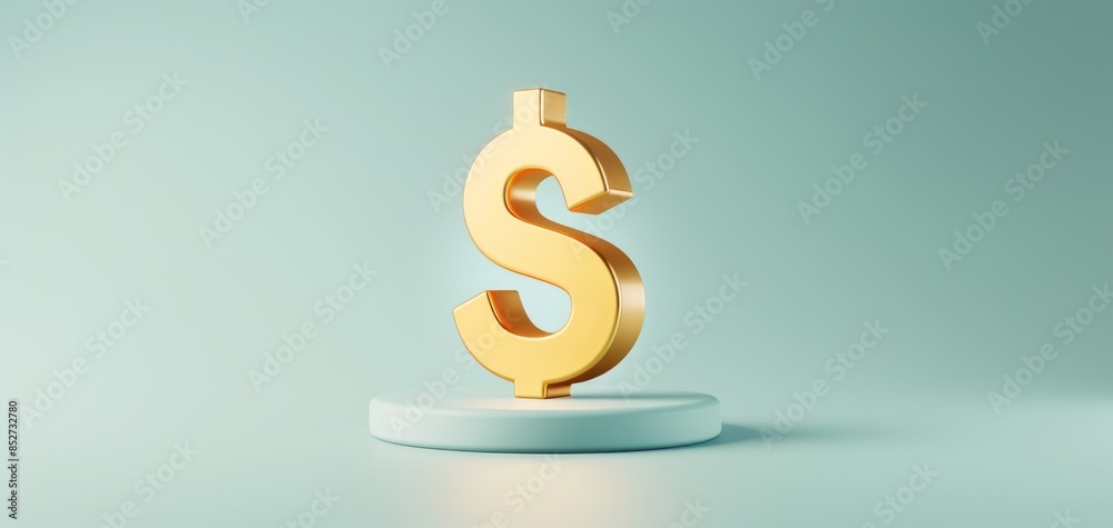 Poster a 3d rendering of a gold coin with a dollar sign and a stock market graph icon, isolated on a blue b