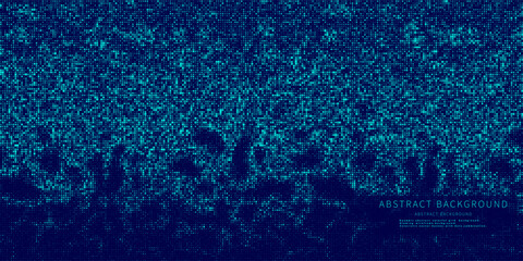 Abstract background chaotic size blue pixels. Rectangle mosaic gradient with noise design. Vector Illustration.