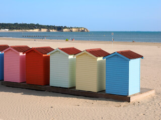 Colorful beach huts at Saint Georges de Didonne in France, region Charente-Poitou