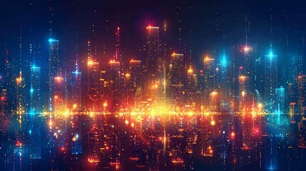 Fototapeta premium Urban Architecture High Towers Concept of the Future City. Virtual Reality Abstract Digital Buildings. Modern Technology Vector Illustration