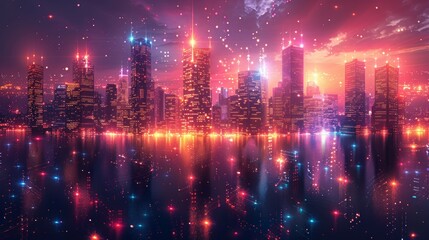 Fototapeta premium Urban Architecture High Towers Concept of the Future City. Virtual Reality Abstract Digital Buildings. Modern Technology Vector Illustration