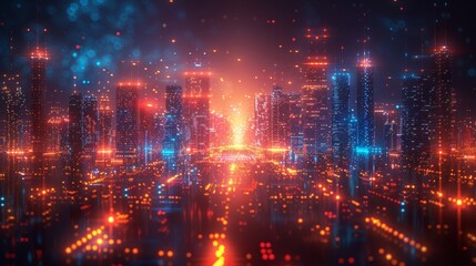 Fototapeta premium Urban Architecture High Towers Concept of the Future City. Virtual Reality Abstract Digital Buildings. Modern Technology Vector Illustration