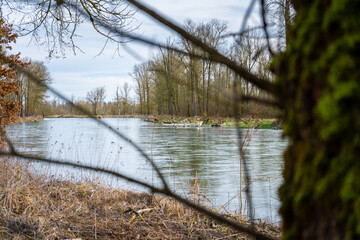 Hiking_Danube mouth of the Isar in Spring. Bavaria, Germany,