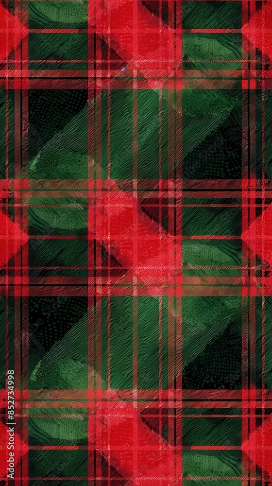Aufkleber A seamless pattern of red and green plaid with a woodgrain texture. The pattern is made up of thin lines and is repeated throughout the image.