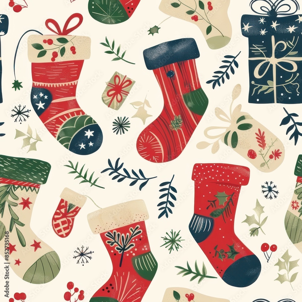 Poster this is a digital illustration depicting a festive and colorful christmas pattern. it features red a