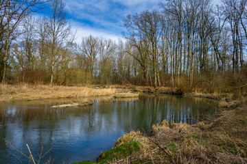 Hiking_Danube mouth of the Isar in Spring. Bavaria, Germany,