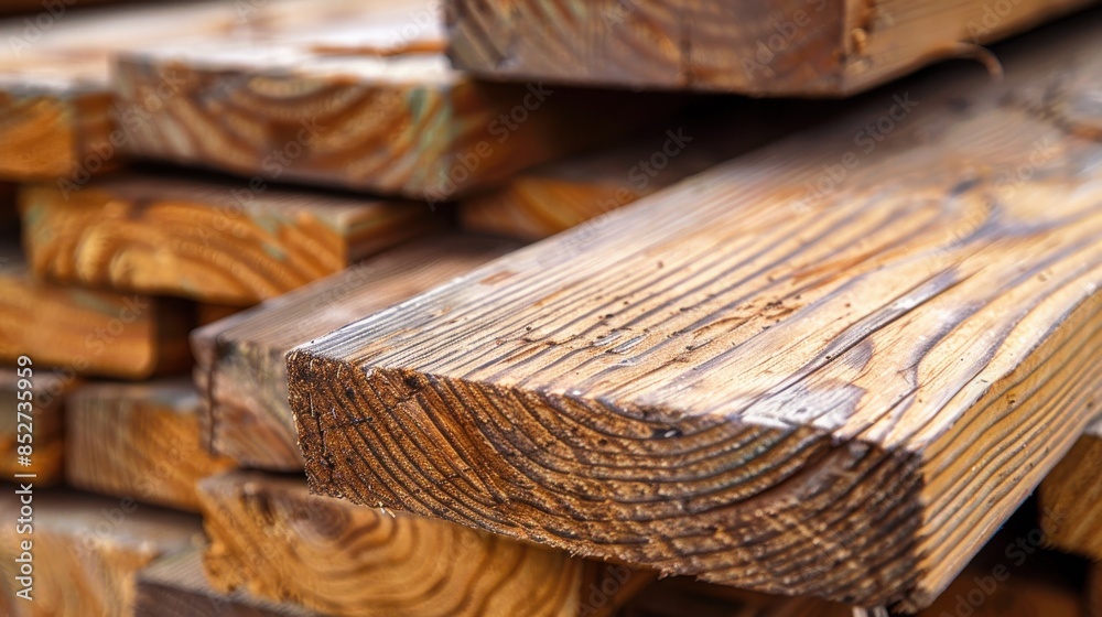 Aufkleber a stack of wooden planks with a single plank showing the grain. concept of rustic charm and natural 