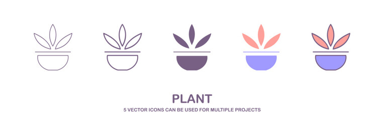 Vector Set of indoor plants in pots icon. Illustration vector. Simple Set of Plants Related Vector Line Icons. Contains such Icons as Leaf on Hand, Growing Conditions, Leafs and more.