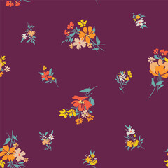 Seamless spring vector pattern with floral motif for dress fabric