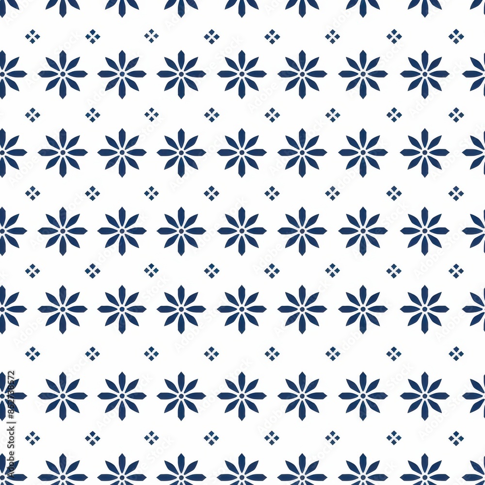 Poster this image features a seamless pattern of dark blue flowers on a white background. the flowers are a