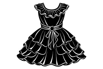 Vector illustration of a women's dress with short sleeves and a long skirt silhouette