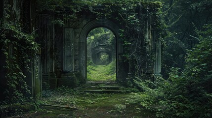 Obraz premium A misplaced entrance in the verdant surroundings