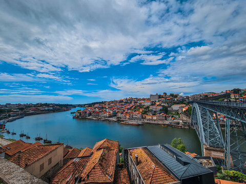 Riverside View of Porto with Douro River and D. Luis Bridge