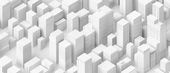3D illustration of a white city with cube-shaped buildings, emphasizing business and urban architecture