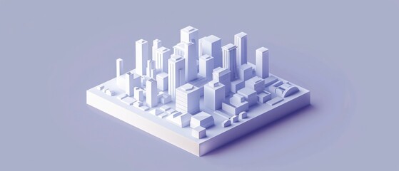3D illustration of a white city with cube-shaped buildings, emphasizing business and urban architecture